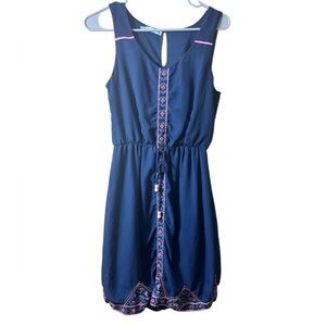 Maurice’s Boho Embroidered Sleeveless Navy Dress Size Medium Western‎ Cowgirl